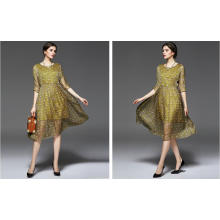 Summer Round-Neck Peacock Feather Pattern Women′s Dress